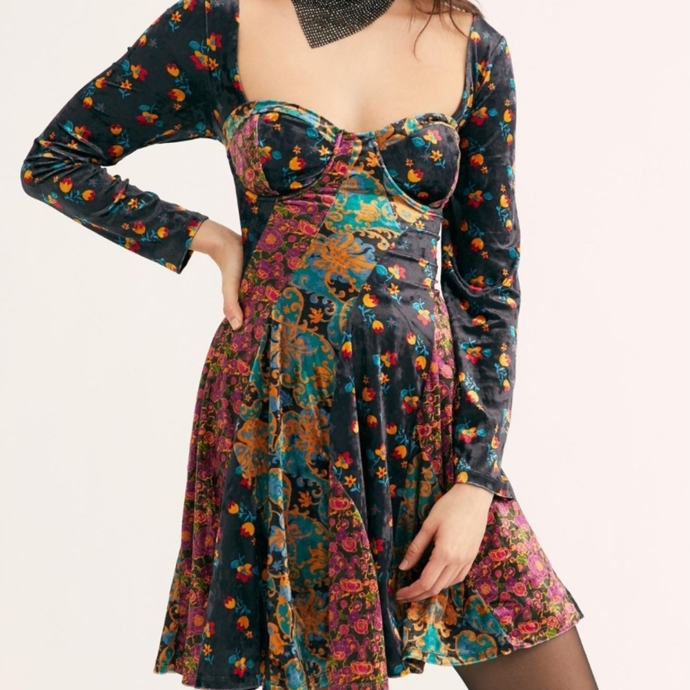 New Free People REGINA Velvet Mini Knee Length Dress